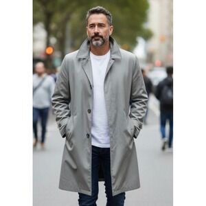 VTG WeatherRogue Mens Size 44 Reg  Plaid Lined Trench Coat Full Length Overcoat